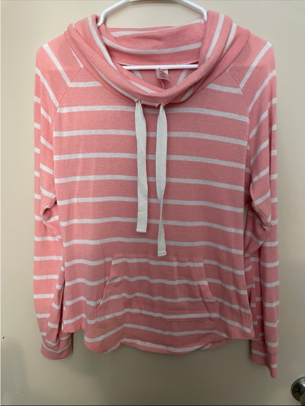 Pink and White Striped Cowl Pullover